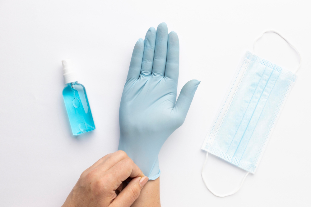 Verbrauchsprodukte wie Mundschutz, Einmalhandschuhe, Desinfektionsmittel für Hände